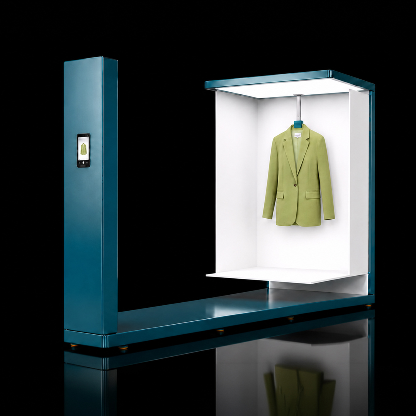 THE FRAIM with a green blazer on its integrated hanger